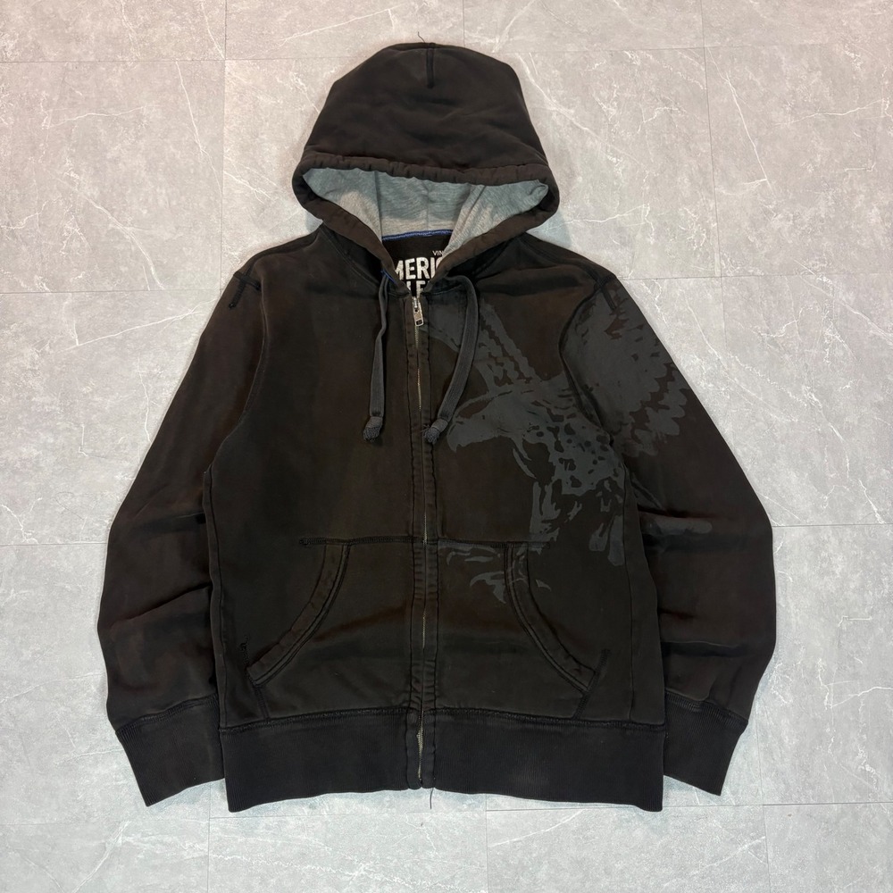 Y2K American eagle black graphic zip up hoodie